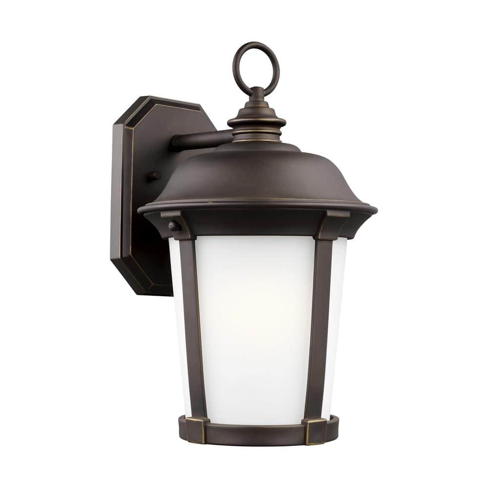 Antique Bronze LED Outdoor Wall Lantern with Satin Etched Glass