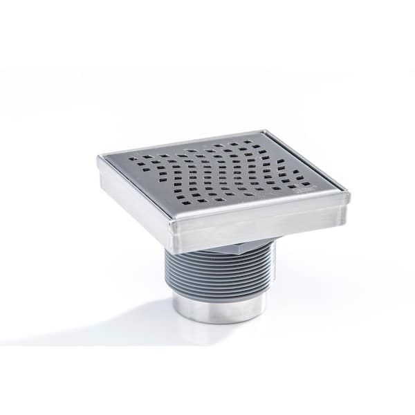 Designline 4 in. x 4 in. Stainless Steel Square Shower Drain with Wave Pattern Drain Cover