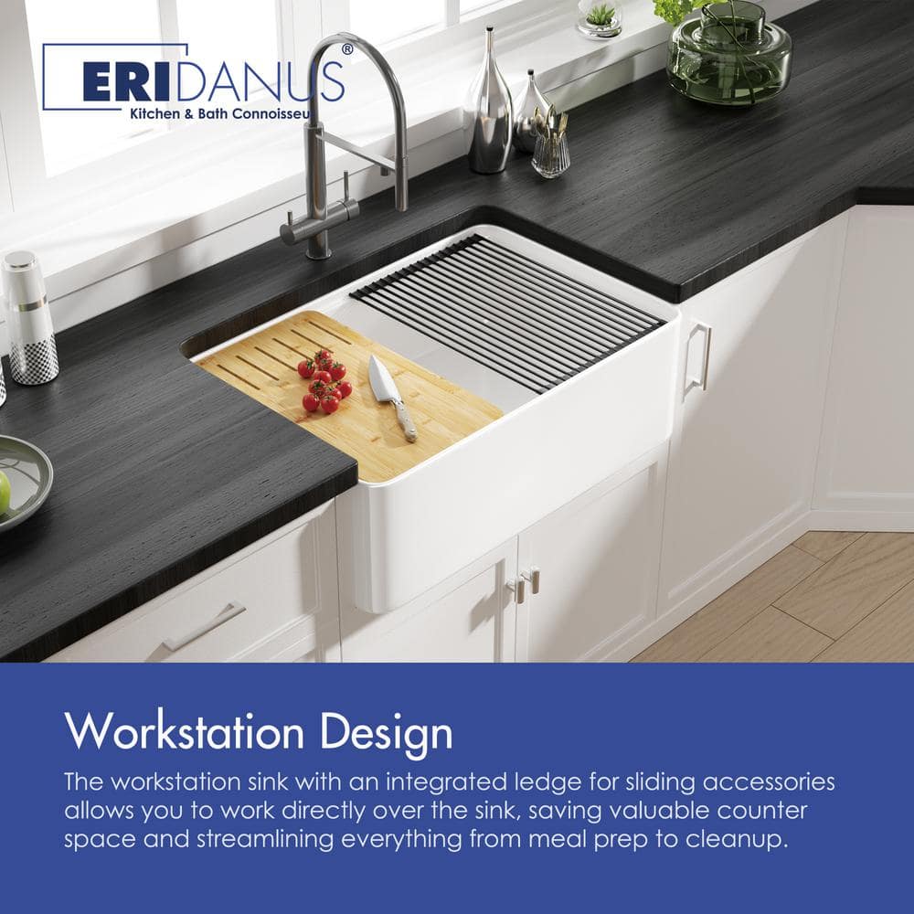 Yorkshire 30" White Fireclay Farmhouse Kitchen Sink with Accessories