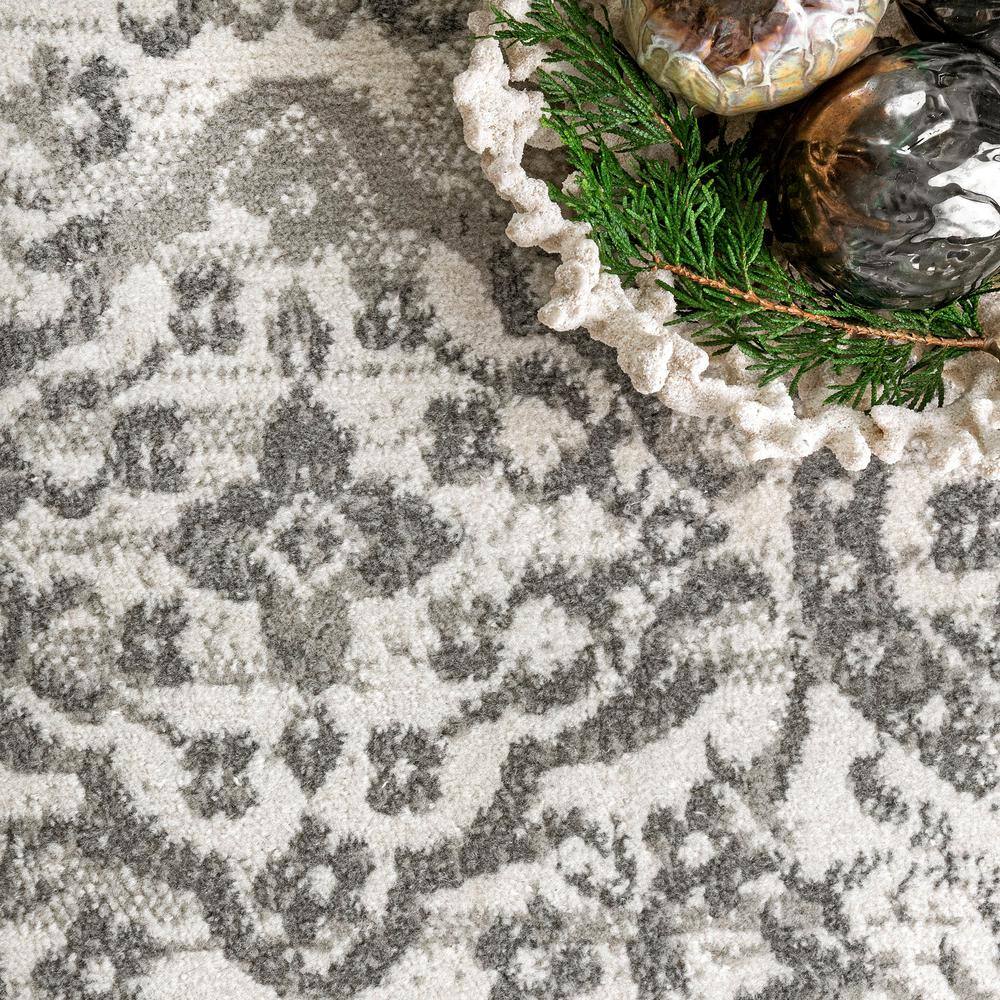 Gray Floral Synthetic Easy Care Rectangular Area Rug