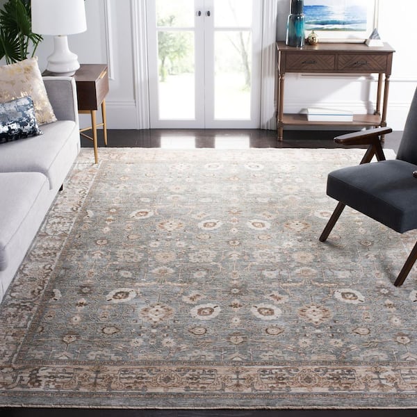 Harlow 8 ft. x 10 ft. Ivory Gray/Sage Border Floral Area Rug