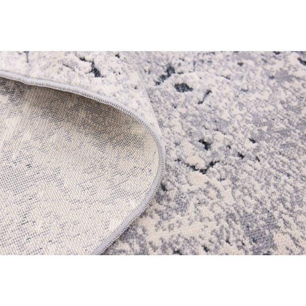 Gray Round Medallion Easy Care Stain-Resistant Rug