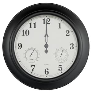 18 in. Black Thermometer and Hygrometer Indoor/Outdoor Quartz Wall Clock