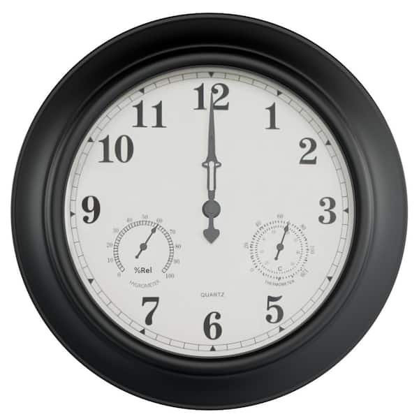 Pure Garden 18 Thermometer & Hygrometer Indoor/Outdoor Wall Clock - Black