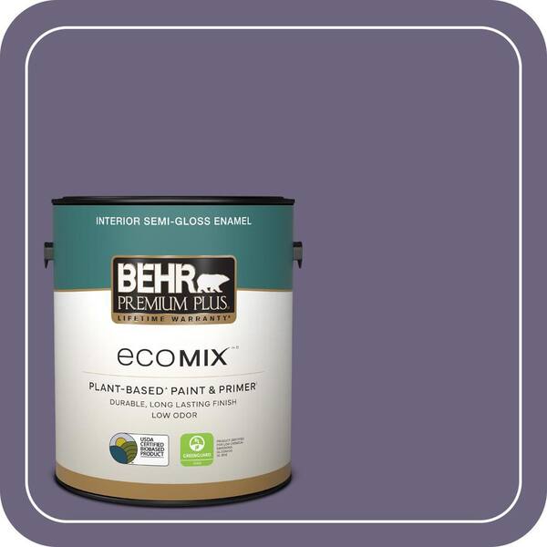 1 gal. #650F-6 Victorian Iris Semi-Gloss Enamel EcoMix Plant-Based Interior Paint & Primer