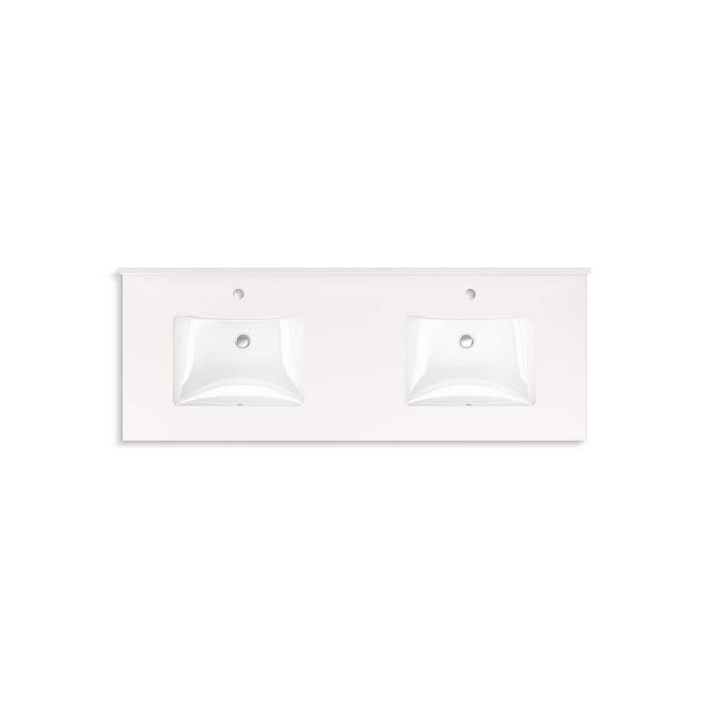 Maxstow 60" Light Oak Wall-Hung Double Vanity with Quartz Top