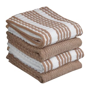 T-fal Sand Solid and Stripe Cotton Waffle Terry Kitchen Towel (Set of 4)