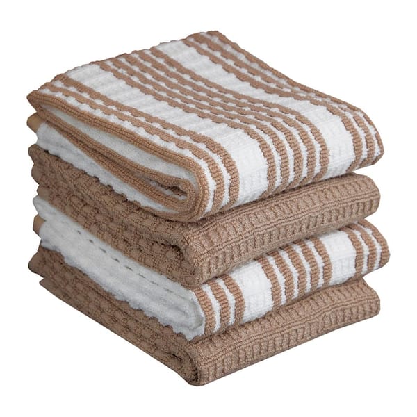 RITZ T-fal Sand Solid and Stripe Cotton Waffle Terry Kitchen Towel (Set of 4)