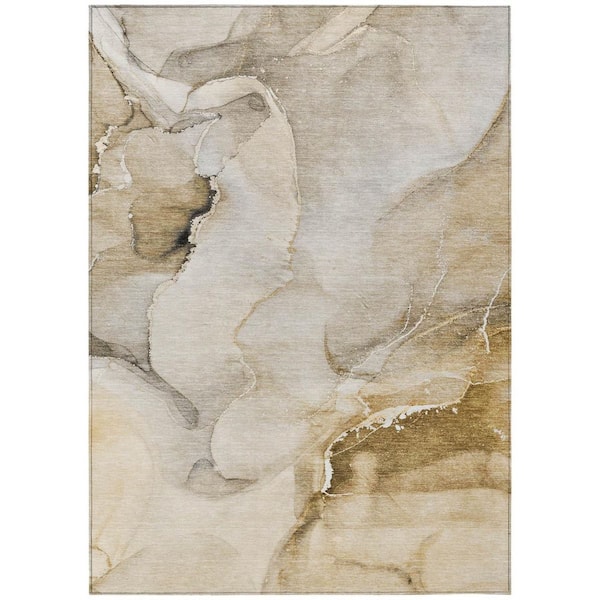 HomeRoots Beige, Brown 5 ft. x 8 ft. Woven Abstract Polyester Rectangle Indoor / Outdoor Area Rug