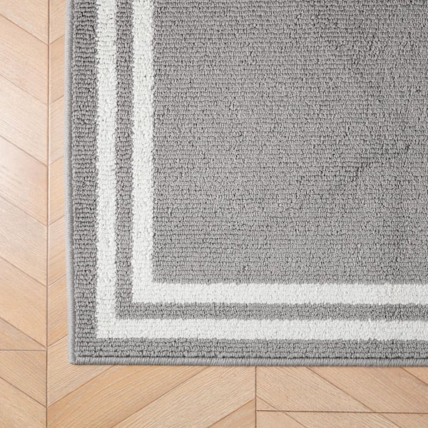 Debbie Double Border 2-Tone Light Grey/Ivory 2 ft. x 5 ft. Border Polypropylene 2-Piece Rug Set