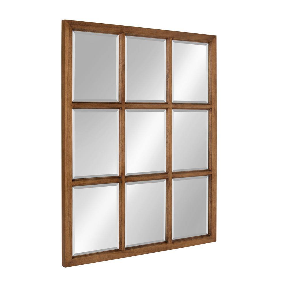 Rustic Caramel 26" x 32" Solid Wood 9-Pane Windowpane Wall Mirror