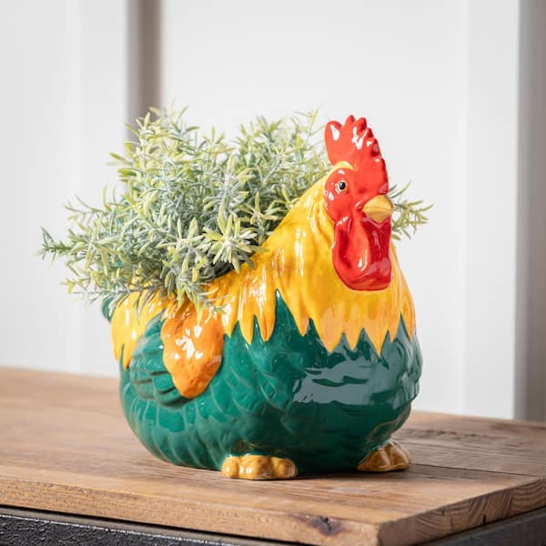 Evergreen 8 in. Colorful Rooster Ceramic Garden Planter PL6DN1CER326 - The  Home Depot
