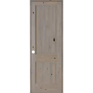 32 in. x 96 in. Rustic Knotty Alder Wood 2-Panel Square Top Right-Hand/Inswing Grey Stain Single Prehung Interior Door