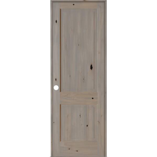 Krosswood Doors 32 in. x 96 in. Rustic Knotty Alder Wood 2-Panel Square Top Right-Hand/Inswing Grey Stain Single Prehung Interior Door