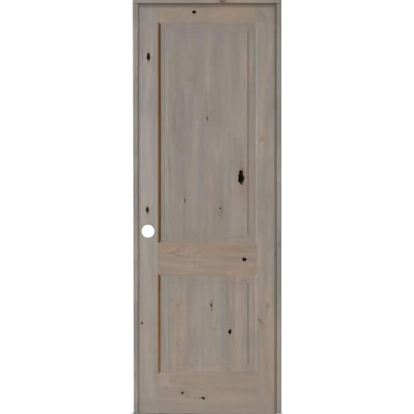 Krosswood Doors 32 in. x 96 in. Rustic Knotty Alder 2 Panel Right-Handed Grey Stain Wood Single Prehung Interior Door with Square Top