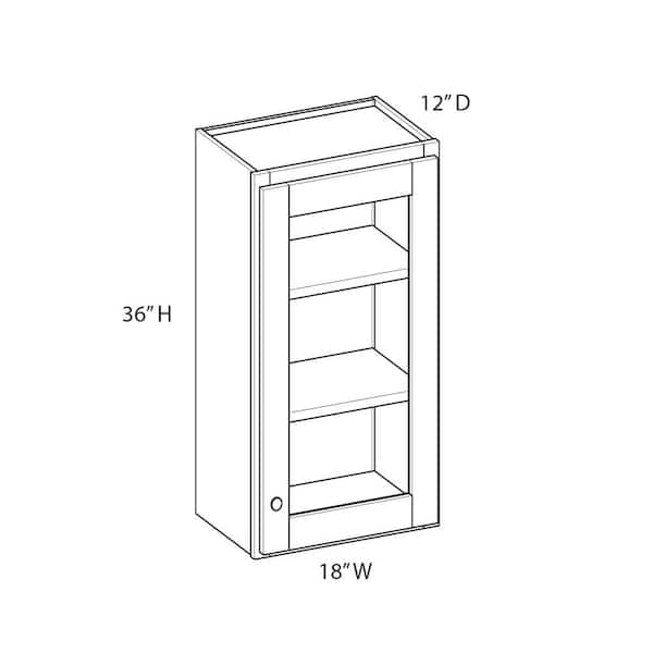 Kunal Kitchens Norfolk Shaker 18 in. W x 36 in. H x 12 in. D in Painted White Plywood Assembled Frosted Glass Wall Cabinet