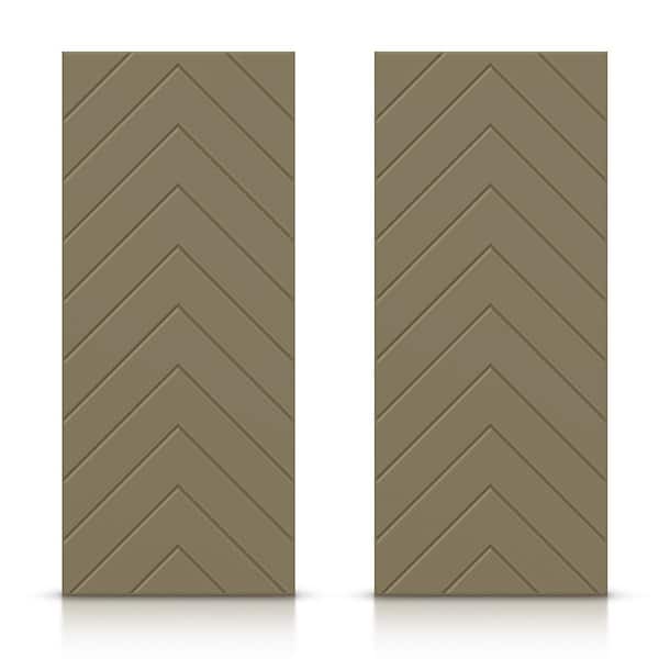 CALHOME 84 in. x 80 in. Hollow Core Olive Green Stained Composite MDF Interior Double Closet Sliding Doors