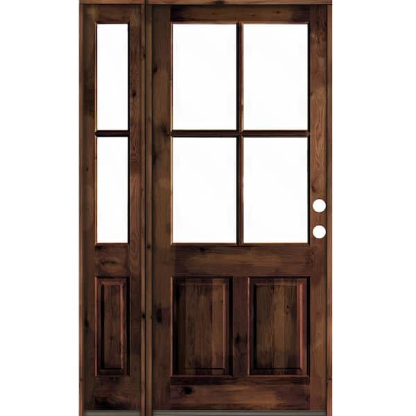 Krosswood Doors 50 in. x 96 in. Alder Left-Hand/Inswing 4-Lite Clear Glass Red Mahogany Stain Wood Prehung Front Door with Left Sidelite