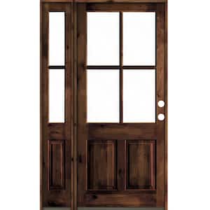 56 in. x 96 in. Alder Left-Hand/Inswing 4-Lite Clear Glass Red Mahogany Stain Wood Prehung Front Door/Left Sidelite