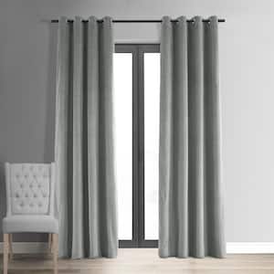 Silver Grey Velvet Grommet Blackout Curtain - 50 in. W x 108 in. L (1 Panel)