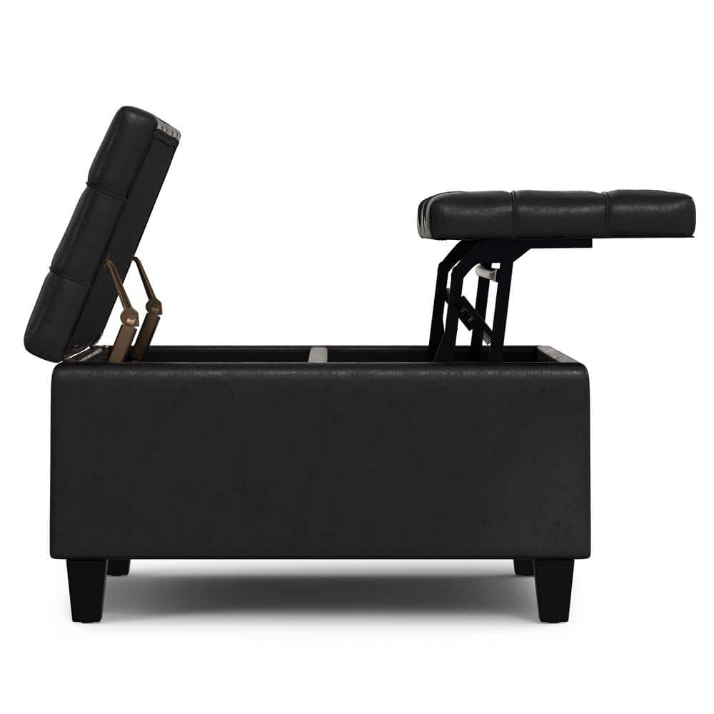 Harrison Distressed Black Tufted Faux Leather Storage Ottoman