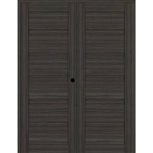Louver 60 in. x 95.25 in. Left Active Gray Oak Wood Composite Double Prehung Interior Door