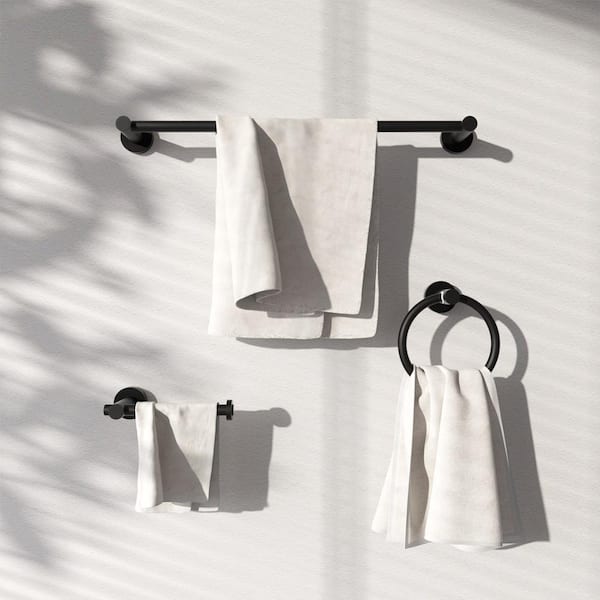 TaiMei 3 -Piece Bath Hardware Set with Adjustable 16-27 in. Towel Bar/Rack, Toilet Paper Holder, Towel Ring in Matte Black