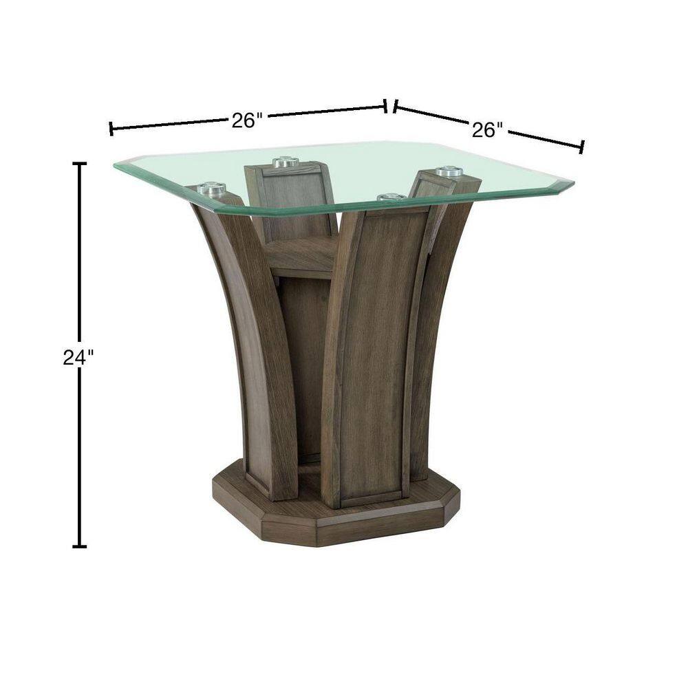 Simms 26'' Gray Transitional Square Glass Top End Table