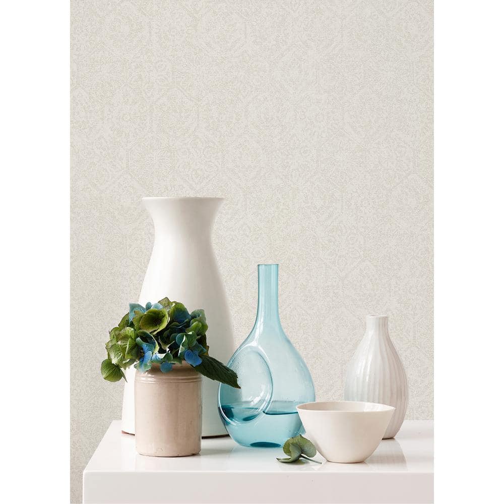 Beige Non-Woven Baroque Geometric Wallpaper Roll