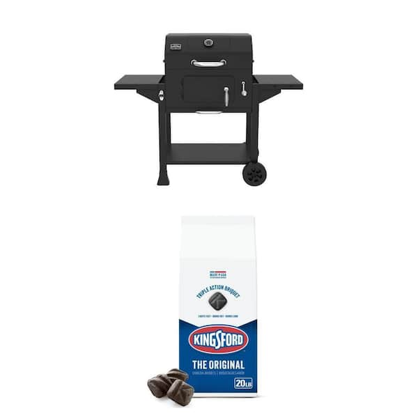 Oakford Homestead 24-Heavy Duty Charcoal Grill in Black with 20 lbs. Original BBQ Smoker Grilling Briquettes (1-Pack)