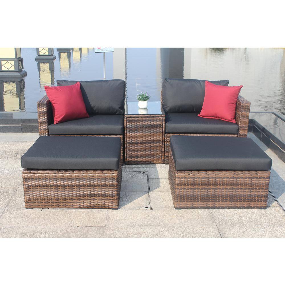 5-Pieces Metal Outdoor Patio Conversation Set with Black Cushion for Patio 
