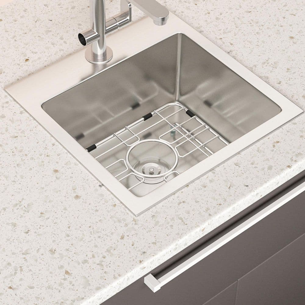 15 in. Drop-in Single Bowl 16-Gauge Brushed Nickel Stainless Steel Kitchen 