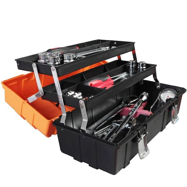 Torin Plastic Tool Box 3-Tiers Multi-Function Storage Portable Toolbox  Organizer Black/Orange ATRJH-3430T - The Home Depot