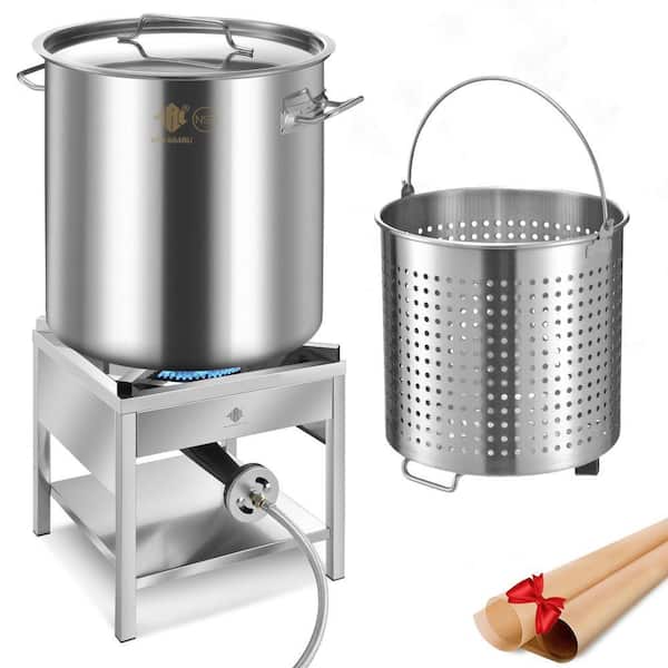 64QT Stainless Steel Seafood Boil Kit, Large Cooking Pot with 200,000BTU Propane Burner for Turkey Fryer, Crab, Lobster