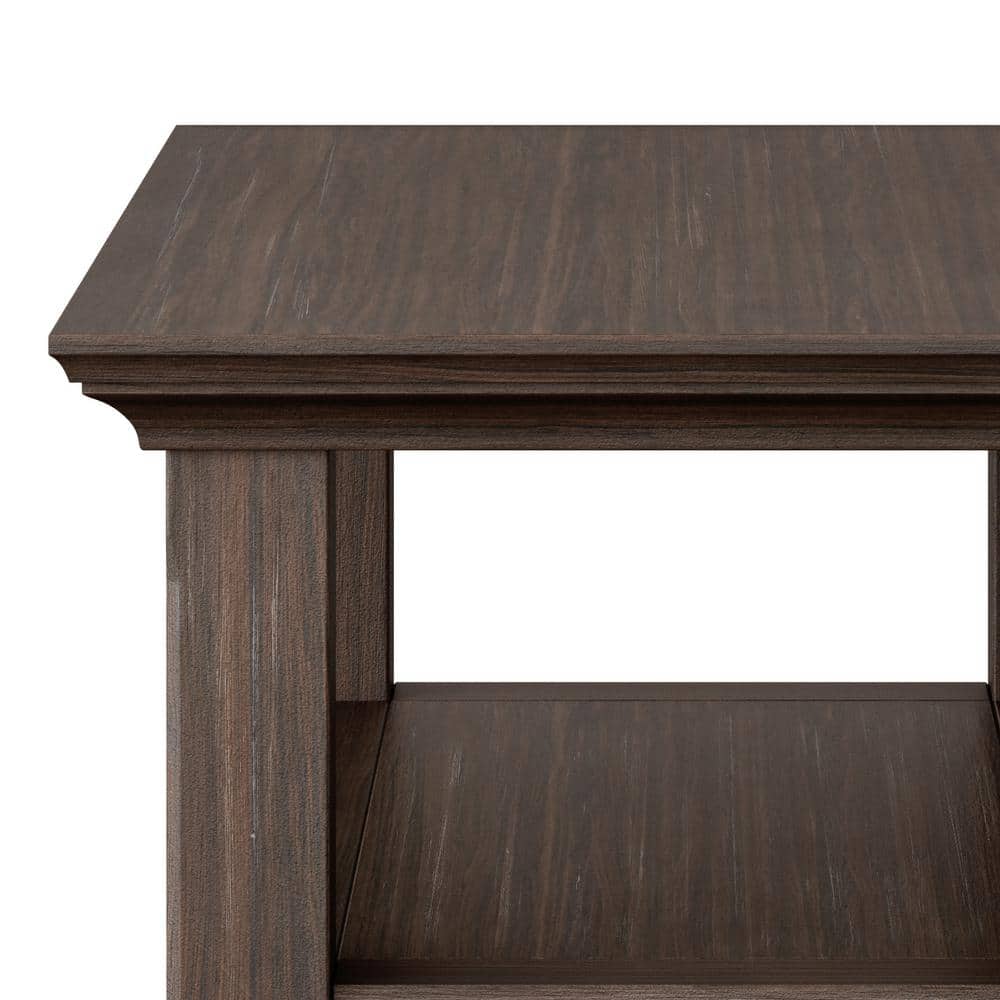 Farmhouse Brown Solid Wood Narrow Side Table with Shelves