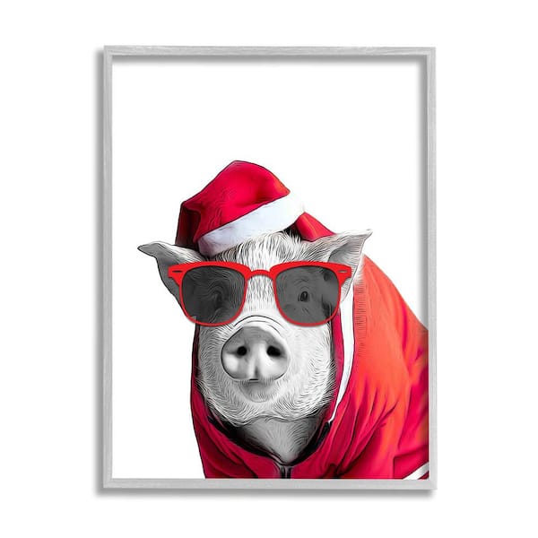 Stupell Industries Pig in Holiday Clothes by Annalisa Latella 1 Piece Framed Graphic Print Animal Poster Art Print 20 in. x 16 in.