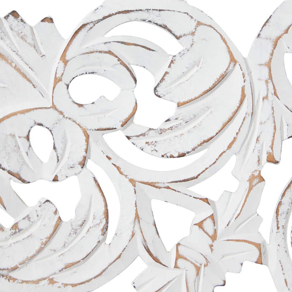 White Distressed Wood Carved Floral Wall Panels Set of 3