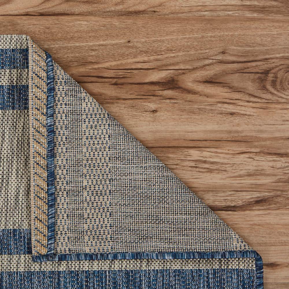 Nautical Gray and Blue Synthetic 5' x 7' Area Rug