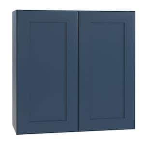 Newport Blue Painted Plywood Shaker Assembled Wall Kitchen Cabinet Soft Close 27 in W x 12 in D x 30 in H