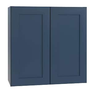 Newport Blue Painted Plywood Shaker Stock Assembled Wall Kitchen Cabinet Soft Close 30 in. x 30 in. x 12 in.