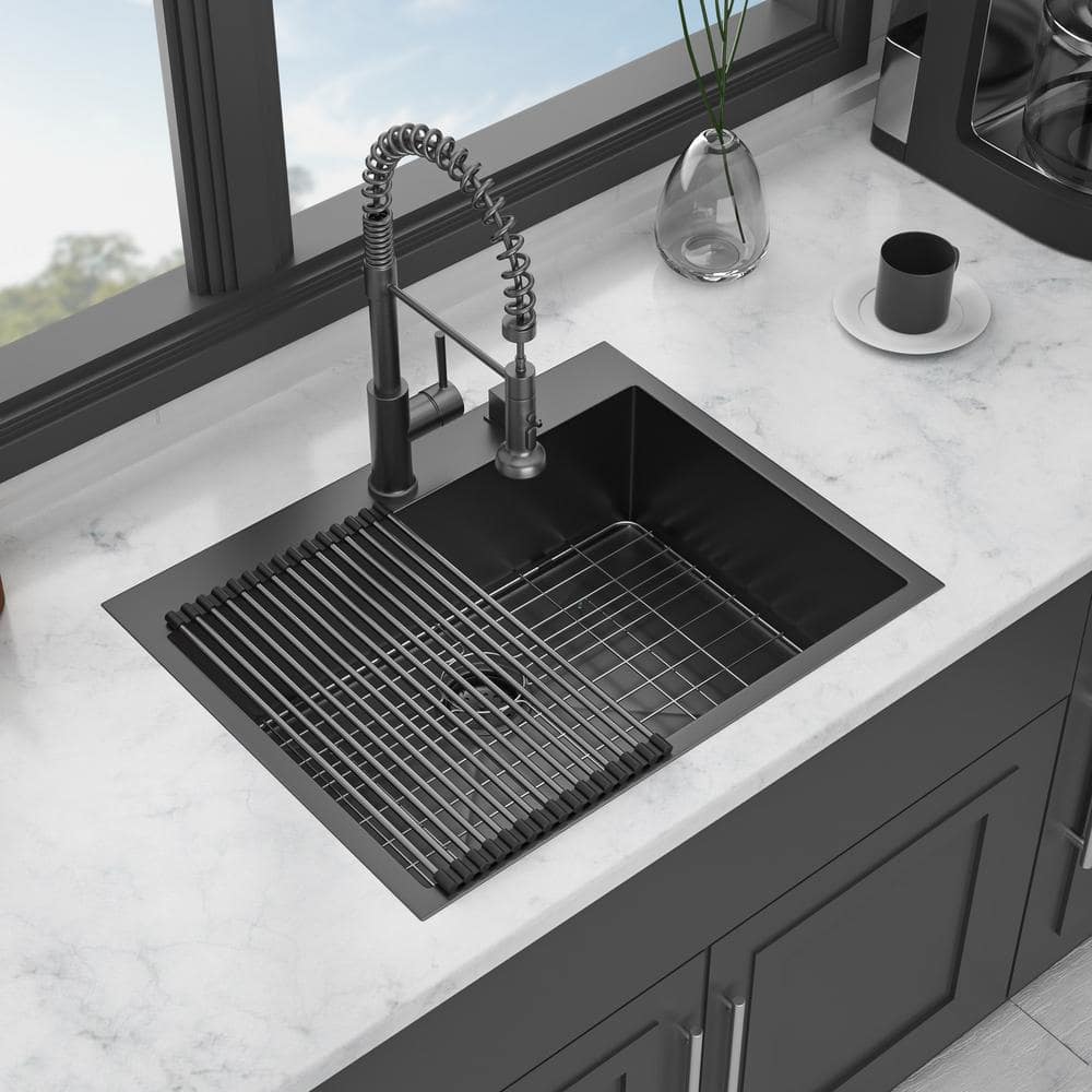 28 in. Drop-in Single Bowl 16-Gauge Gunmetal Black Stainless Steel Kitchen Sink with Bottom Grids price history on PriceWatchPro