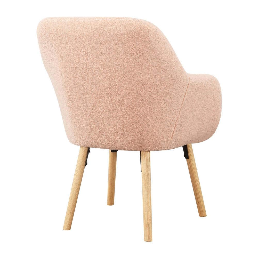 Blush Velvet Wingback Transitional Accent Chair with Wood Legs
