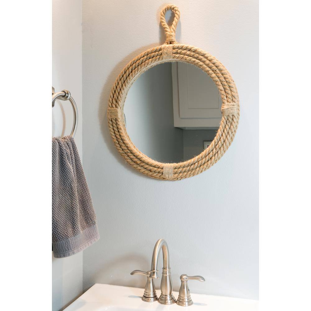 Nautical Charm 16.5" Round Rope-Wrapped Wall Mirror with Hanging Loop