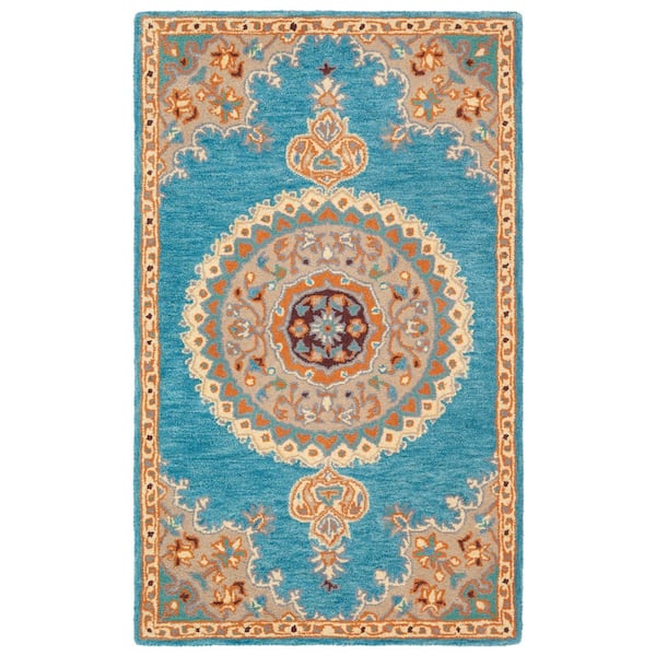 Heritage 3 ft. x 5 ft. Blue/Beige Border Medallion Area Rug