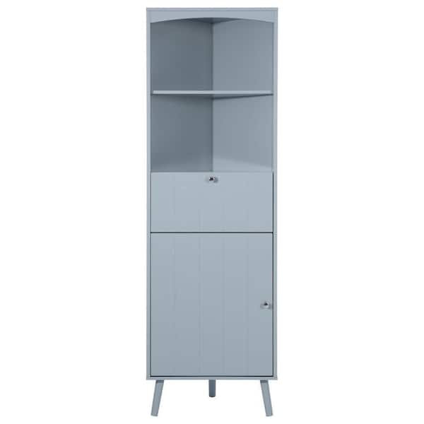 EPOWP 20 in. W x 14 in. D x 63 in. H Blue Wood Freestanding Linen Cabinet with Adjustable Shelves in Blue