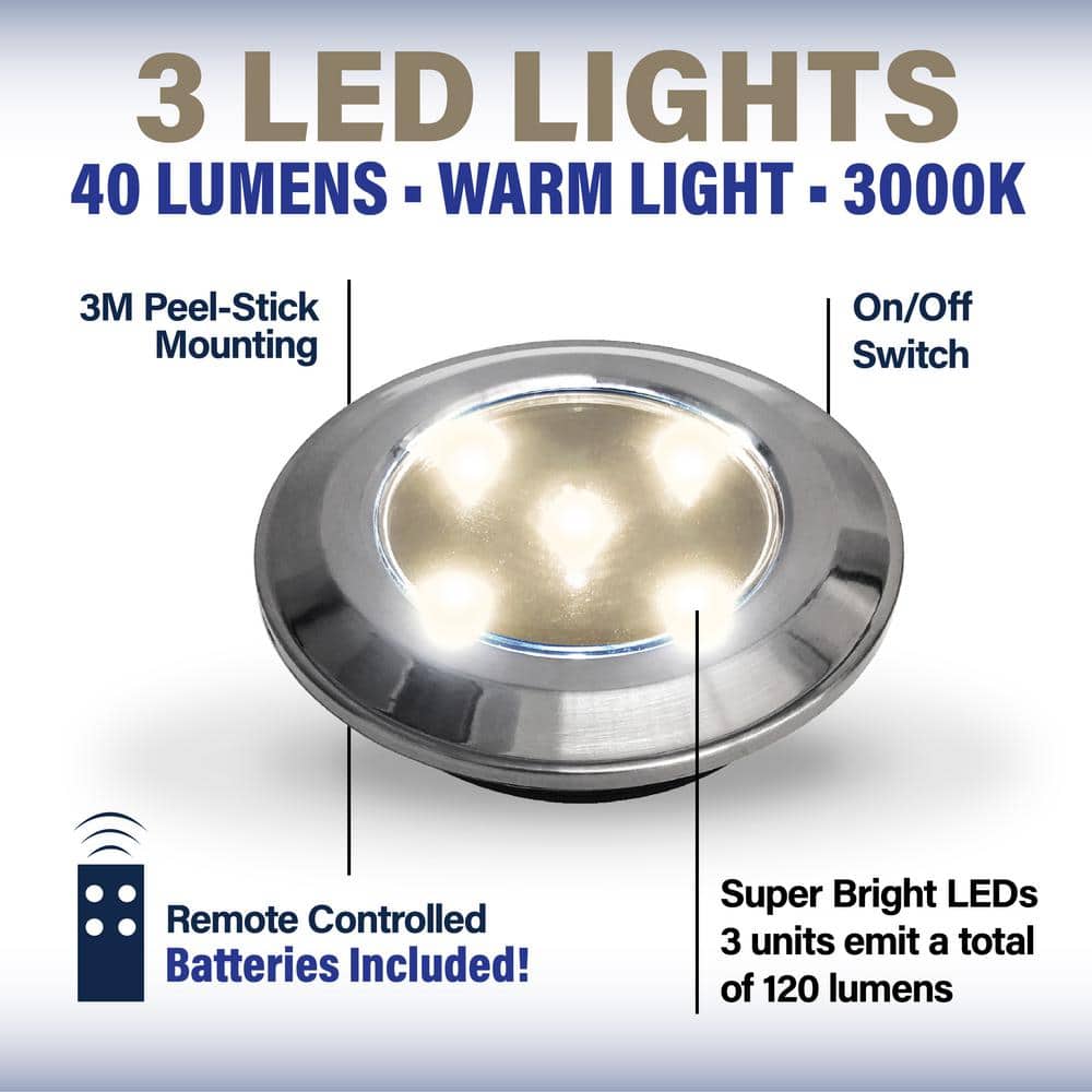 Chrome LED Under Cabinet Puck Lights with Remote Control