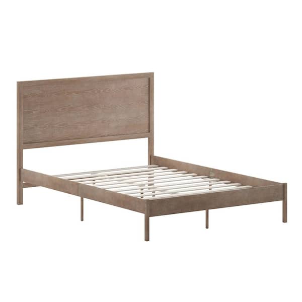 TAYLOR + LOGAN Brown Wood Frame Queen Platform Bed with Solid Wood