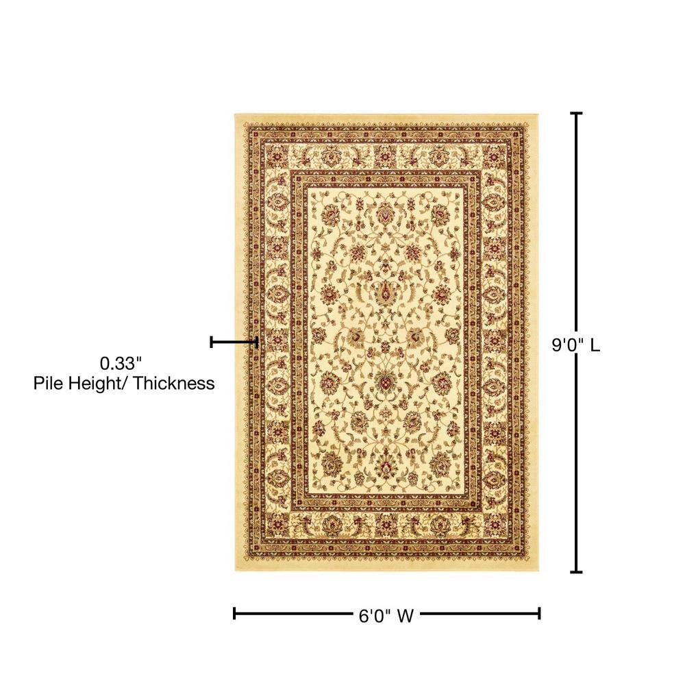 Ivory Floral Rectangular 6' x 9' Synthetic Area Rug
