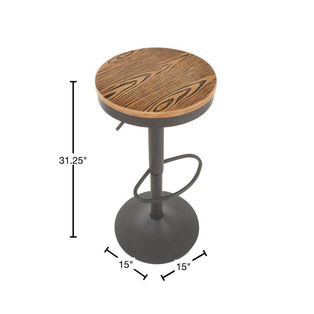 Dakota Adjustable Industrial Swivel Barstool in Grey Metal and Bamboo