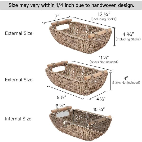 Small Wicker Baskets for Organizing, Hyacinth Baskets for Storage, Baskets  With Wooden Handles, Decorative Wicker Small Baskets 3 Pack 